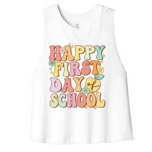 Happy First Day Of School Teachers Back To School Love Women's Racerback Cropped Tank