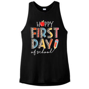 Happy First Day Of School Leopard Back To School Teacher Ladies PosiCharge Tri-Blend Wicking Tank