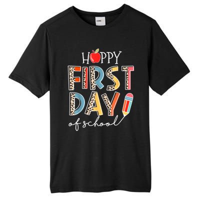 Happy First Day Of School Leopard Back To School Teacher Tall Fusion ChromaSoft Performance T-Shirt