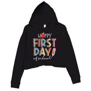 Happy First Day Of School Leopard Back To School Teacher Crop Fleece Hoodie