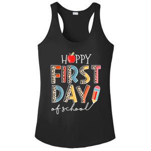 Happy First Day Of School Leopard Back To School Teacher Ladies PosiCharge Competitor Racerback Tank