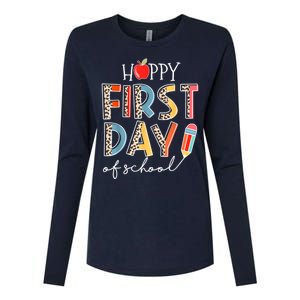 Happy First Day Of School Leopard Back To School Teacher Womens Cotton Relaxed Long Sleeve T-Shirt