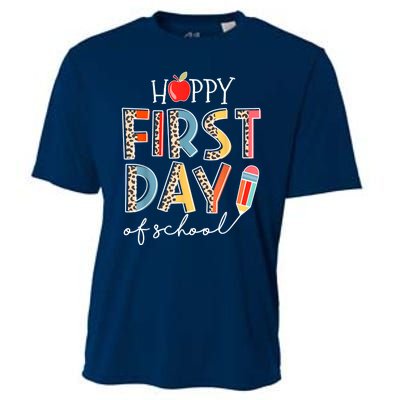 Happy First Day Of School Leopard Back To School Teacher Cooling Performance Crew T-Shirt