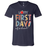 Happy First Day Of School Leopard Back To School Teacher V-Neck T-Shirt