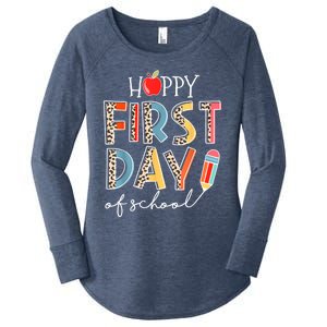 Happy First Day Of School Leopard Back To School Teacher Women's Perfect Tri Tunic Long Sleeve Shirt