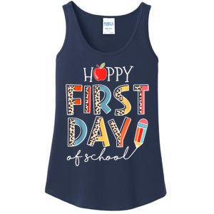 Happy First Day Of School Leopard Back To School Teacher Ladies Essential Tank