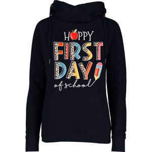 Happy First Day Of School Leopard Back To School Teacher Womens Funnel Neck Pullover Hood