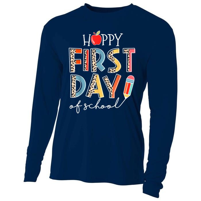 Happy First Day Of School Leopard Back To School Teacher Cooling Performance Long Sleeve Crew