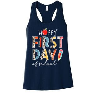 Happy First Day Of School Leopard Back To School Teacher Women's Racerback Tank