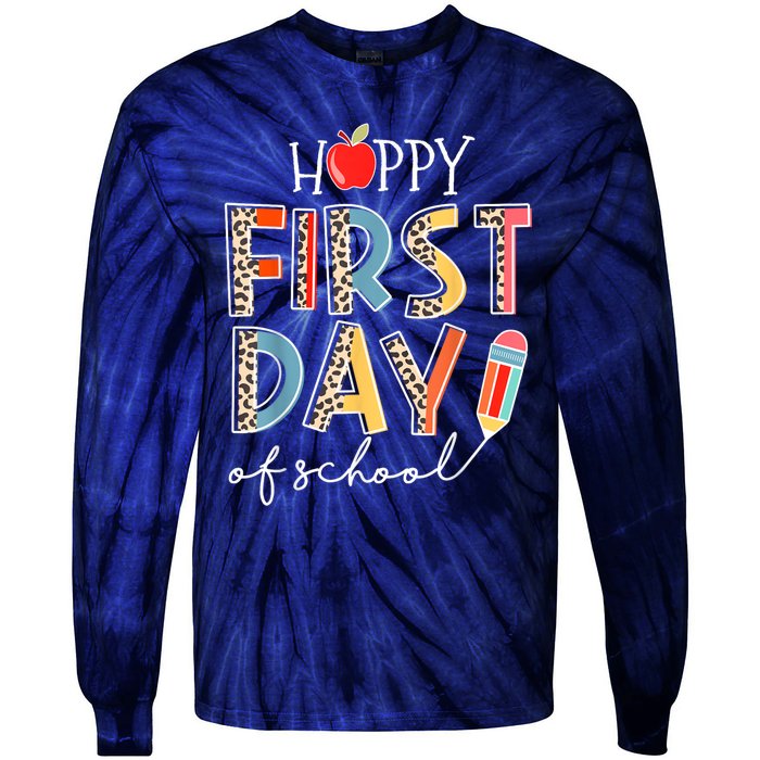 Happy First Day Of School Leopard Back To School Teacher Tie-Dye Long Sleeve Shirt