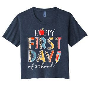 Happy First Day Of School Leopard Back To School Teacher Women's Crop Top Tee