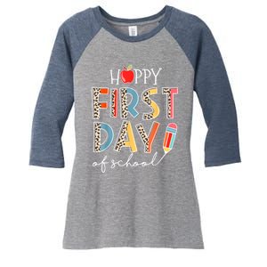 Happy First Day Of School Leopard Back To School Teacher Women's Tri-Blend 3/4-Sleeve Raglan Shirt