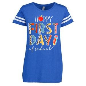 Happy First Day Of School Leopard Back To School Teacher Enza Ladies Jersey Football T-Shirt