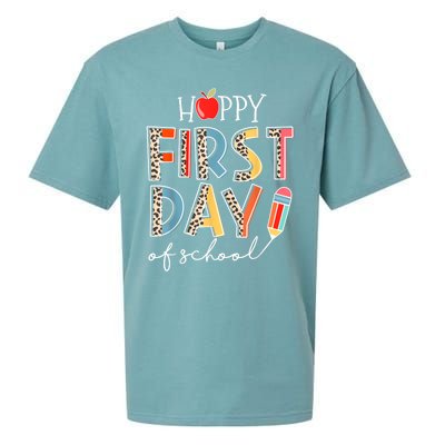 Happy First Day Of School Leopard Back To School Teacher Sueded Cloud Jersey T-Shirt