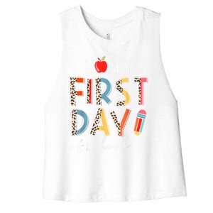 Happy First Day Of School Leopard Back To School Teacher Women's Racerback Cropped Tank