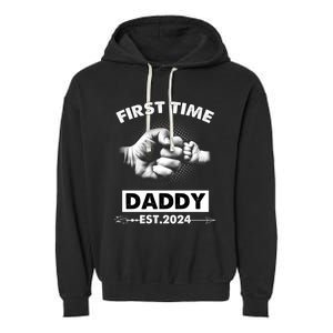 Happy Fathers Day First Time Daddy New Dad Est 2024 Garment-Dyed Fleece Hoodie