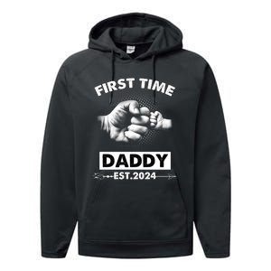 Happy Fathers Day First Time Daddy New Dad Est 2024 Performance Fleece Hoodie