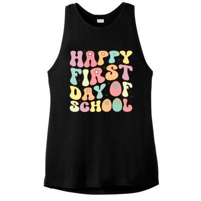 Happy First Day Of School Teacher Back To School Student Cool Gift Ladies PosiCharge Tri-Blend Wicking Tank