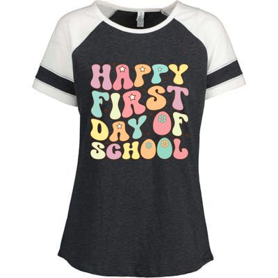 Happy First Day Of School Teacher Back To School Student Cool Gift Enza Ladies Jersey Colorblock Tee