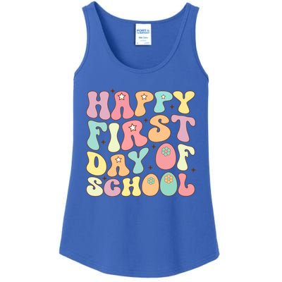 Happy First Day Of School Teacher Back To School Student Cool Gift Ladies Essential Tank