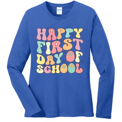 Happy First Day Of School Teacher Back To School Student Cool Gift Ladies Long Sleeve Shirt