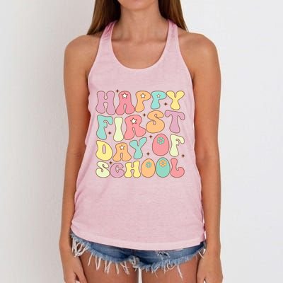 Happy First Day Of School Teacher Back To School Student Cool Gift Women's Knotted Racerback Tank