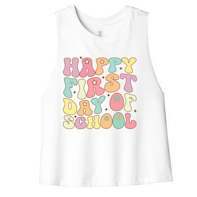 Happy First Day Of School Teacher Back To School Student Cool Gift Women's Racerback Cropped Tank