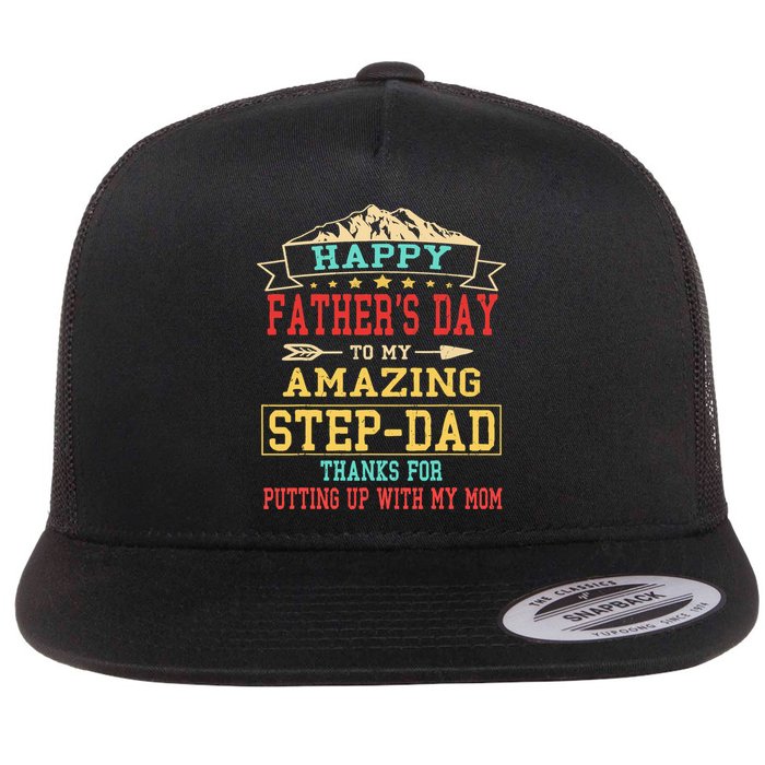 Happy Father's Day Step-Dad for Dad Daddy Step-father Flat Bill Trucker Hat