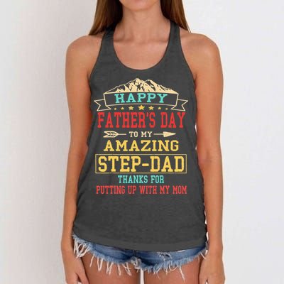Happy Father's Day Step-Dad for Dad Daddy Step-father Women's Knotted Racerback Tank