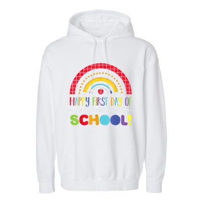 Happy First Day Of School Welcome Back To School Boy Girl Garment-Dyed Fleece Hoodie