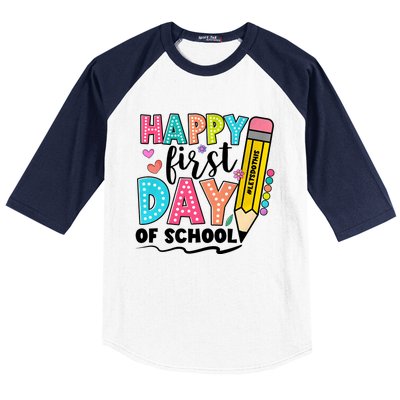 Happy First Day Of School Teacher Pencil Baseball Sleeve Shirt