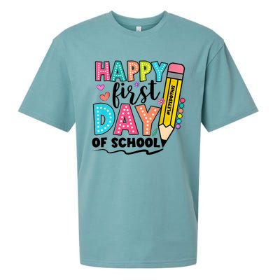 Happy First Day Of School Teacher Pencil Sueded Cloud Jersey T-Shirt