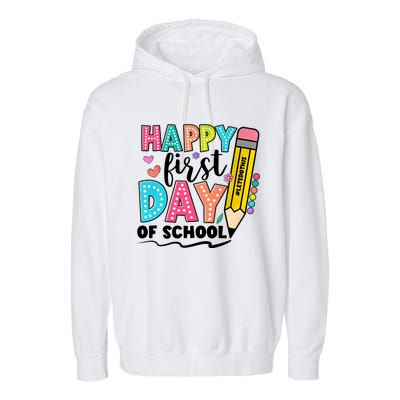 Happy First Day Of School Teacher Pencil Garment-Dyed Fleece Hoodie