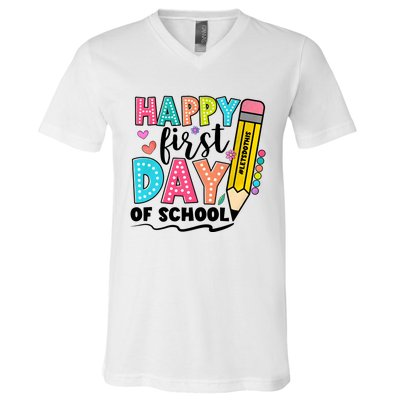 Happy First Day Of School Teacher Pencil V-Neck T-Shirt