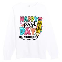 Happy First Day Of School Teacher Pencil Premium Crewneck Sweatshirt