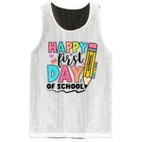 Happy First Day Of School Teacher Pencil Mesh Reversible Basketball Jersey Tank