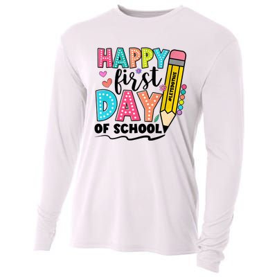 Happy First Day Of School Teacher Pencil Cooling Performance Long Sleeve Crew