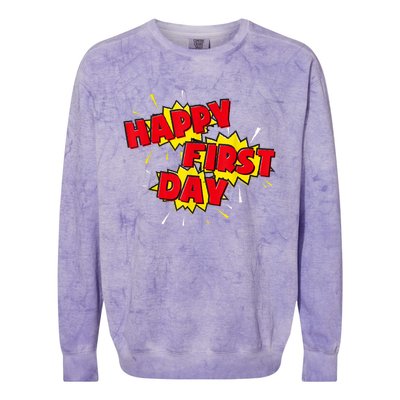 Happy First Day Of School Superhero Comic Book Style Colorblast Crewneck Sweatshirt