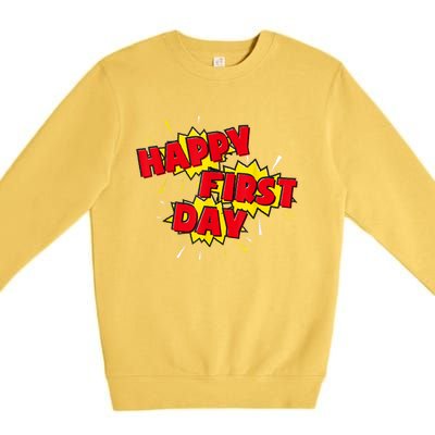 Happy First Day Of School Superhero Comic Book Style Premium Crewneck Sweatshirt