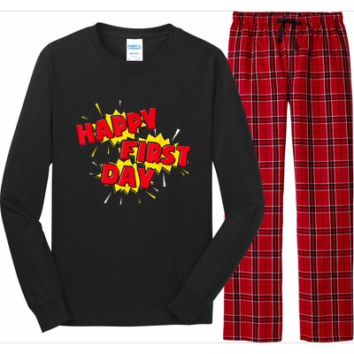 Happy First Day Of School Superhero Comic Book Style Long Sleeve Pajama Set