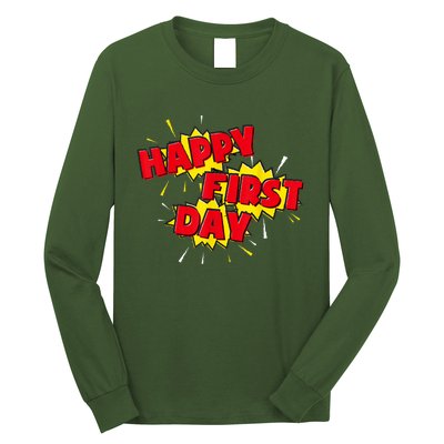 Happy First Day Of School Superhero Comic Book Style Long Sleeve Shirt