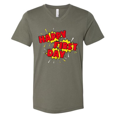 Happy First Day Of School Superhero Comic Book Style V-Neck T-Shirt