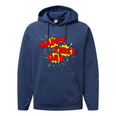 Happy First Day Of School Superhero Comic Book Style Performance Fleece Hoodie