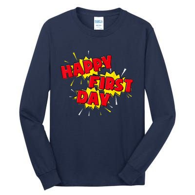 Happy First Day Of School Superhero Comic Book Style Tall Long Sleeve T-Shirt