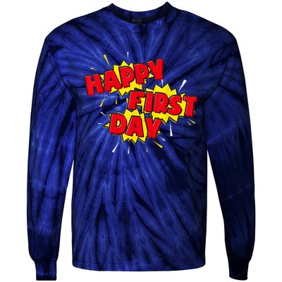 Happy First Day Of School Superhero Comic Book Style Tie-Dye Long Sleeve Shirt