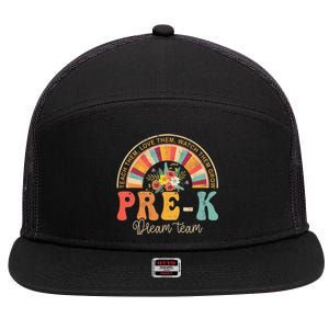 Happy First Day PreK Team Teacher 60s 70s Hippie Retro 7 Panel Mesh Trucker Snapback Hat