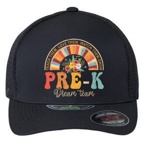 Happy First Day PreK Team Teacher 60s 70s Hippie Retro Flexfit Unipanel Trucker Cap