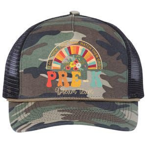 Happy First Day PreK Team Teacher 60s 70s Hippie Retro Retro Rope Trucker Hat Cap