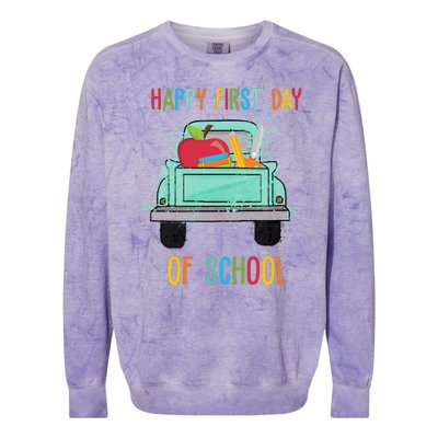 Happy First Day Of School Learning Truck Colorblast Crewneck Sweatshirt