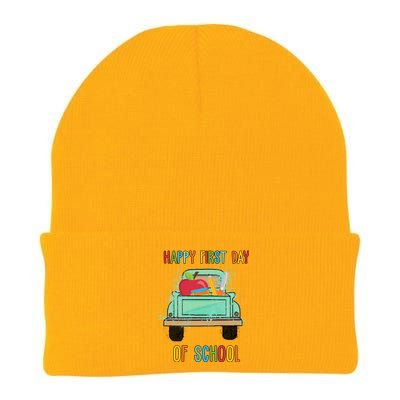 Happy First Day Of School Learning Truck Knit Cap Winter Beanie